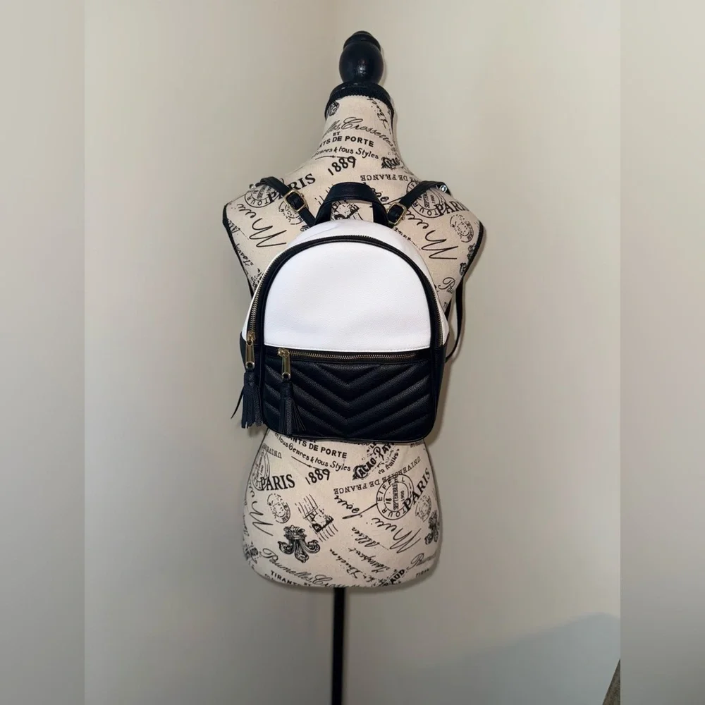Claire's Black and White Color Block Mini Backpack